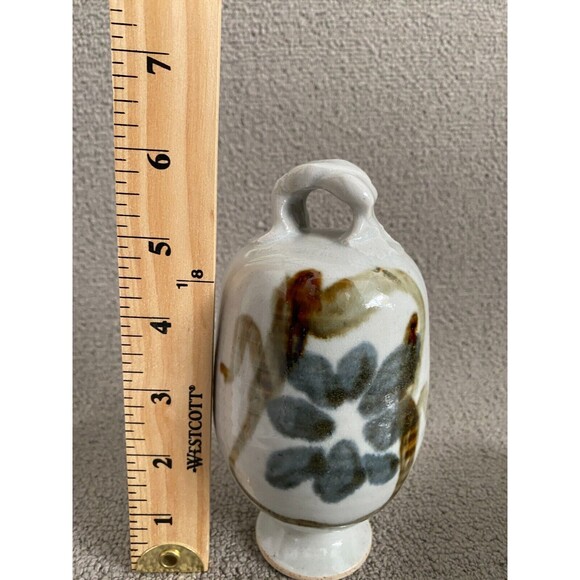 Vintage Hand Painted Pottery Hanging Vase Ornament Stone Floral Design 6" Tall - Picture 7 of 11